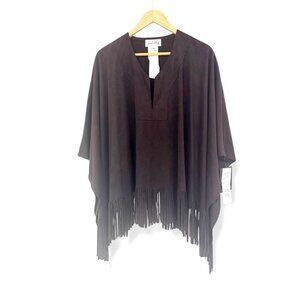 Joseph Ribkoff Faux Suede Fringe Poncho‎ Size S/M Chocolate Western Boho Top NEW